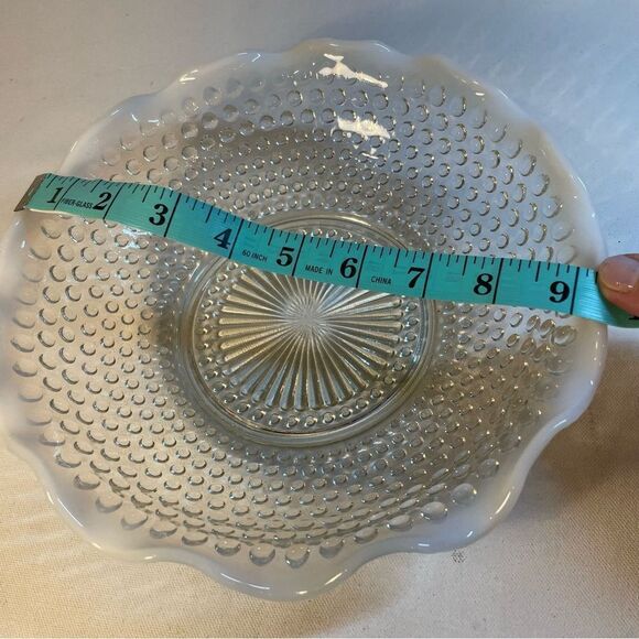 Vintage Fenton Clear Glass Ruffled Edge Opalescent opalite Hobnail 9 “ Bowl - Picture 8 of 9